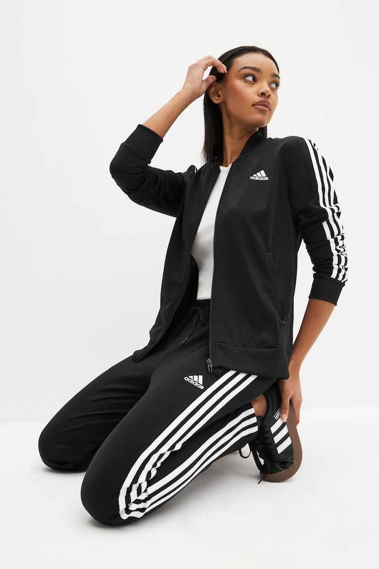 adidas Dark Black 3 Stripe Essentials Tracksuit - Image 1 of 11