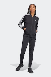 adidas Dark Black 3 Stripe Essentials Tracksuit - Image 4 of 11