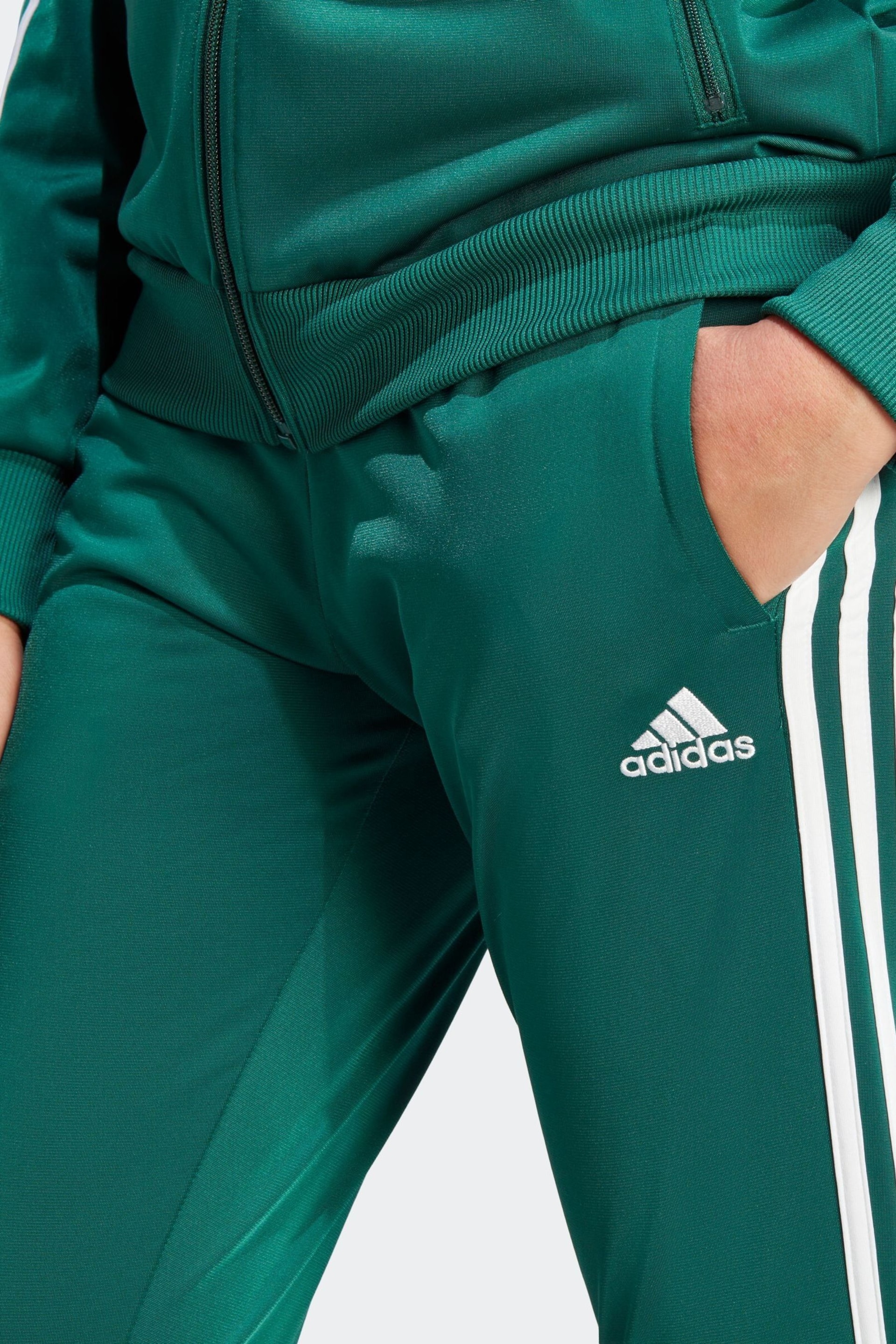 adidas Dark Green 3 Stripe Essentials Tracksuit - Image 6 of 8