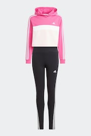 adidas Pink Kids Sportswear Tiberio 3-Stripes Colorblock Fleece Leggings Set - Image 5 of 12