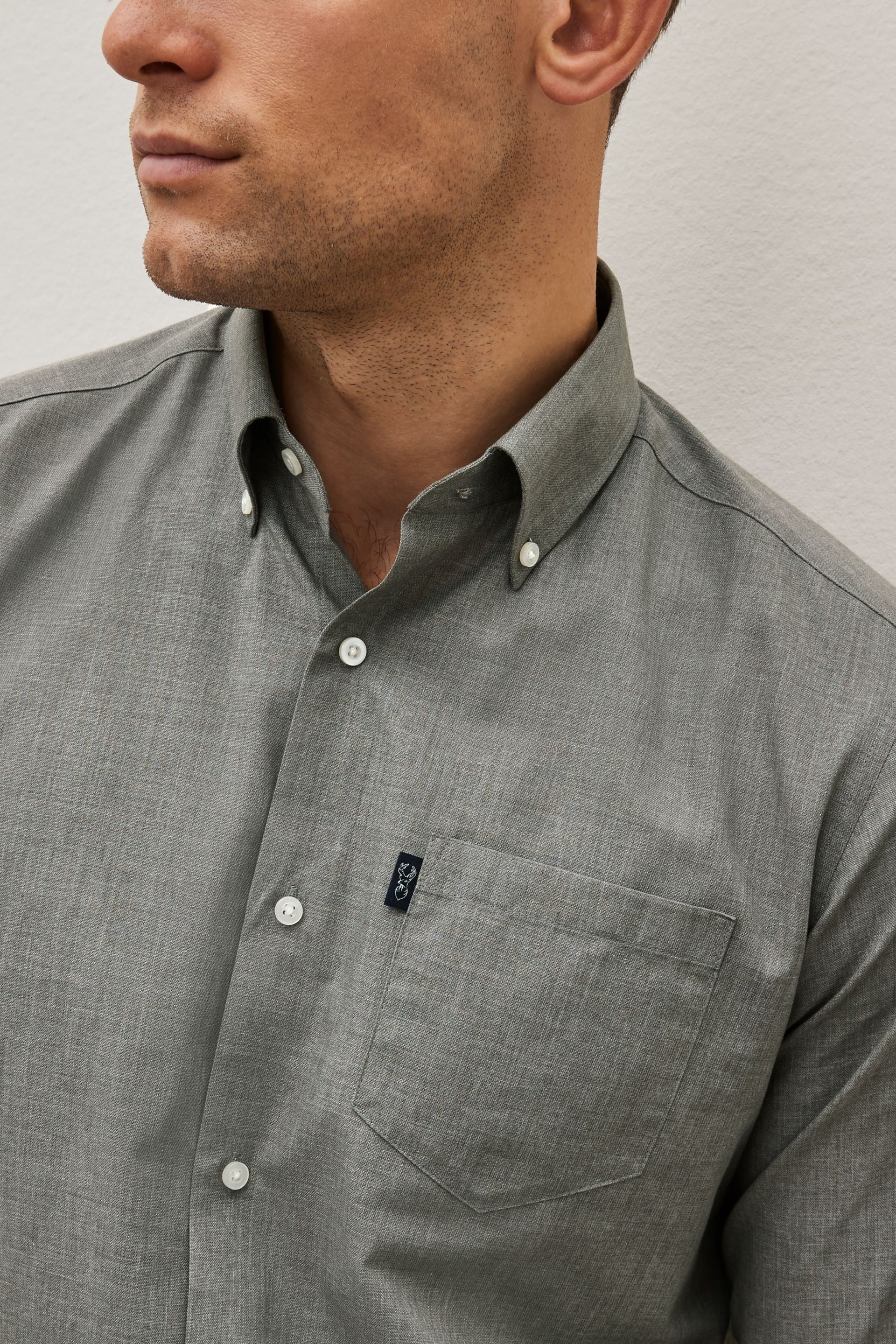 Grey Marl Regular Fit Easy Iron Button Down Oxford Shirt - Image 5 of 8