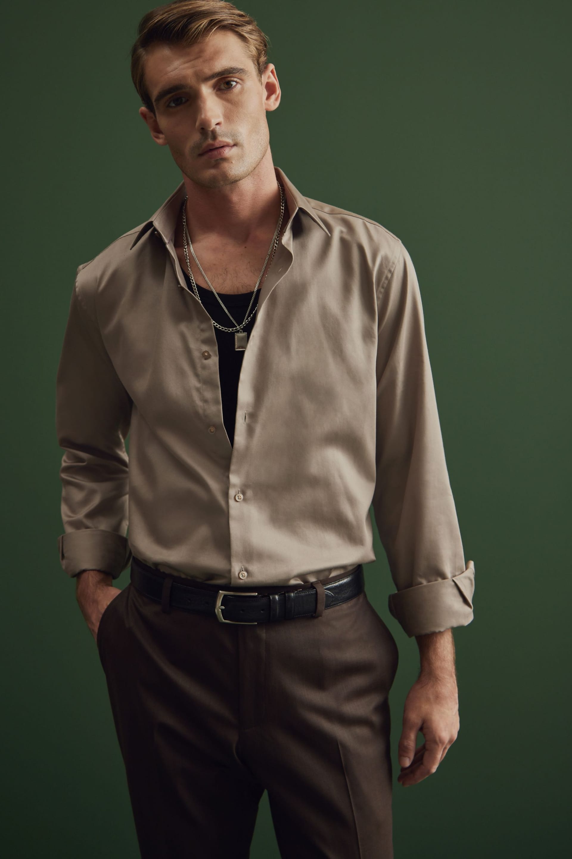 Bronze Brown Regular Fit Sateen Shirt - Image 3 of 8