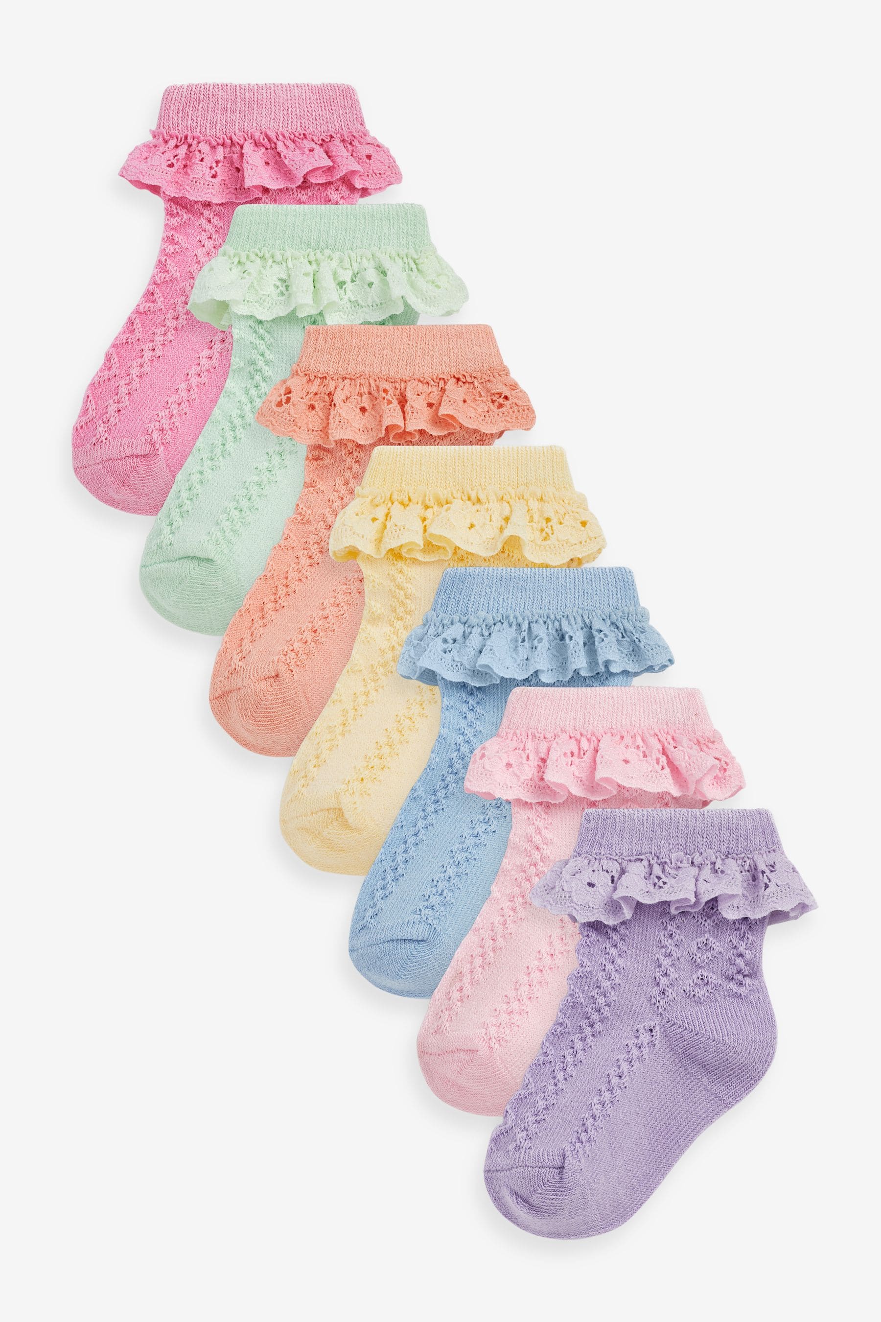 Pastel Lace Baby Socks 7 Pack 0mths 2yrs