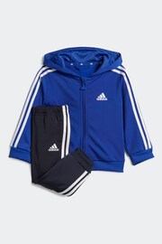 adidas Blue Sportswear Essentials Shiny Hooded Tracksuit - Image 1 of 4