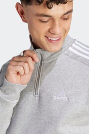 adidas Grey Essentials Fleece 3-Stripes 1/4-Zip Sweatshirt - Image 5 of 7