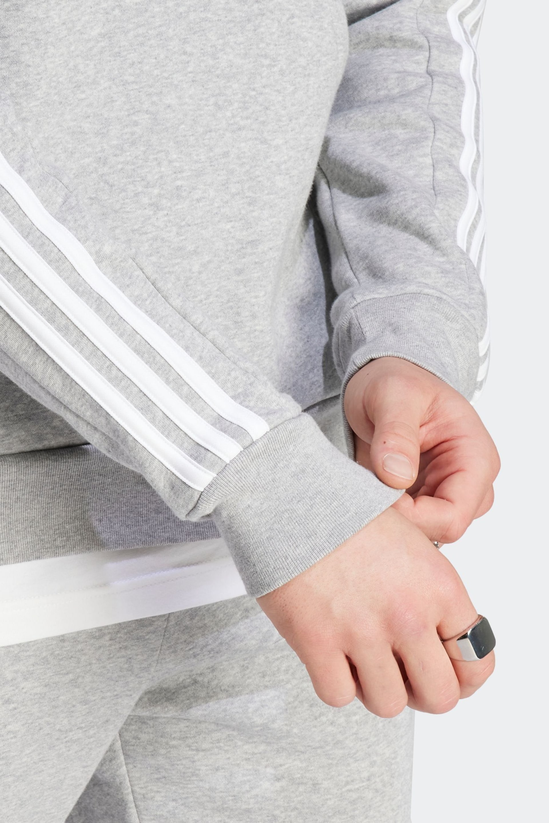 adidas Grey Essentials Fleece 3-Stripes 1/4-Zip Sweatshirt - Image 6 of 7