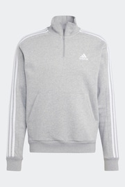 adidas Grey Essentials Fleece 3-Stripes 1/4-Zip Sweatshirt - Image 7 of 7