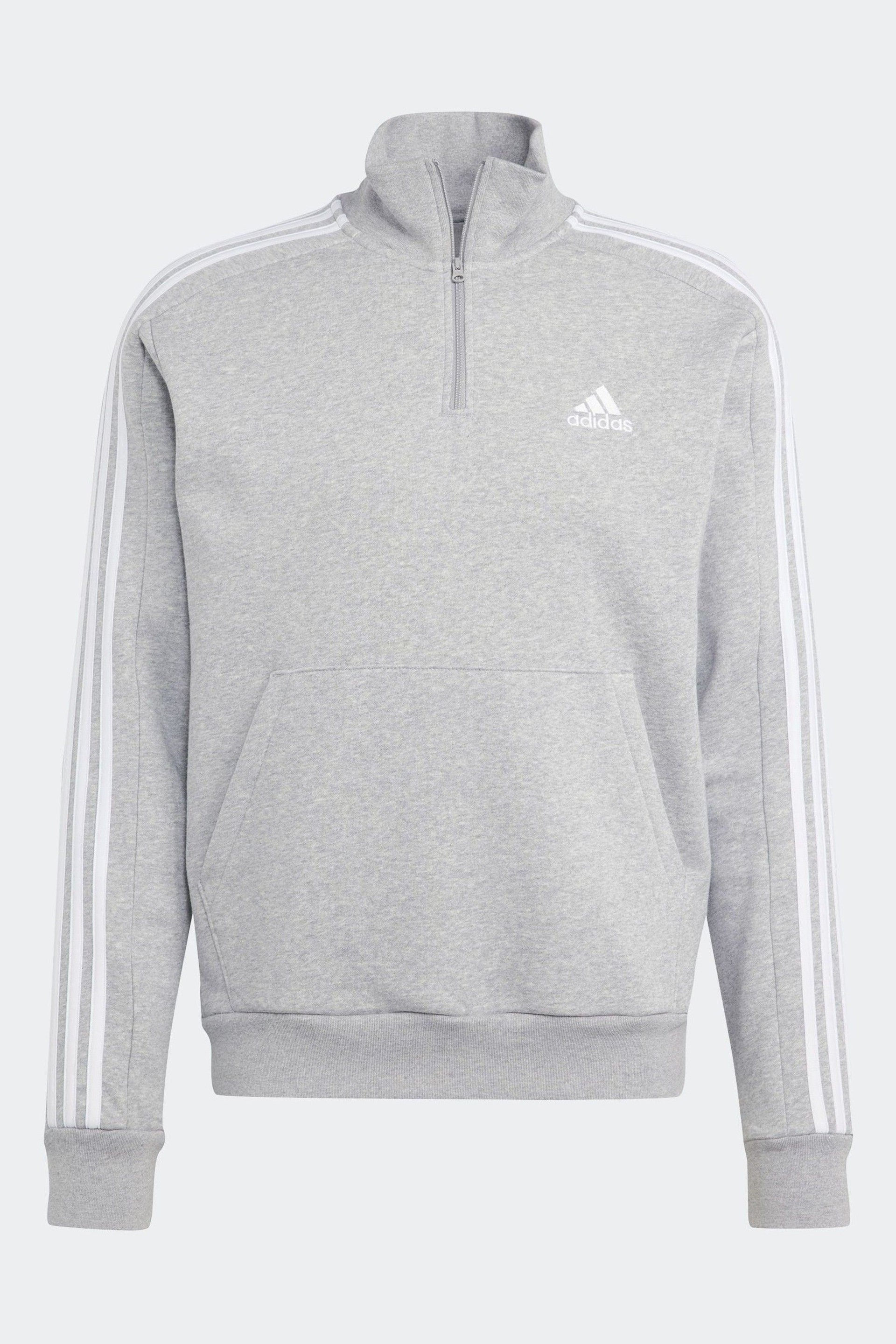 adidas Grey Essentials Fleece 3-Stripes 1/4-Zip Sweatshirt - Image 7 of 7