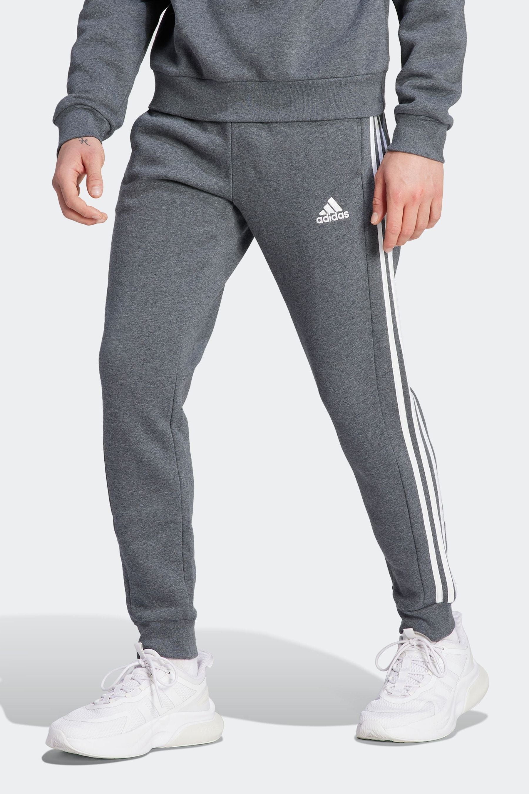adidas Grey Essentials 3 Stripe Joggers