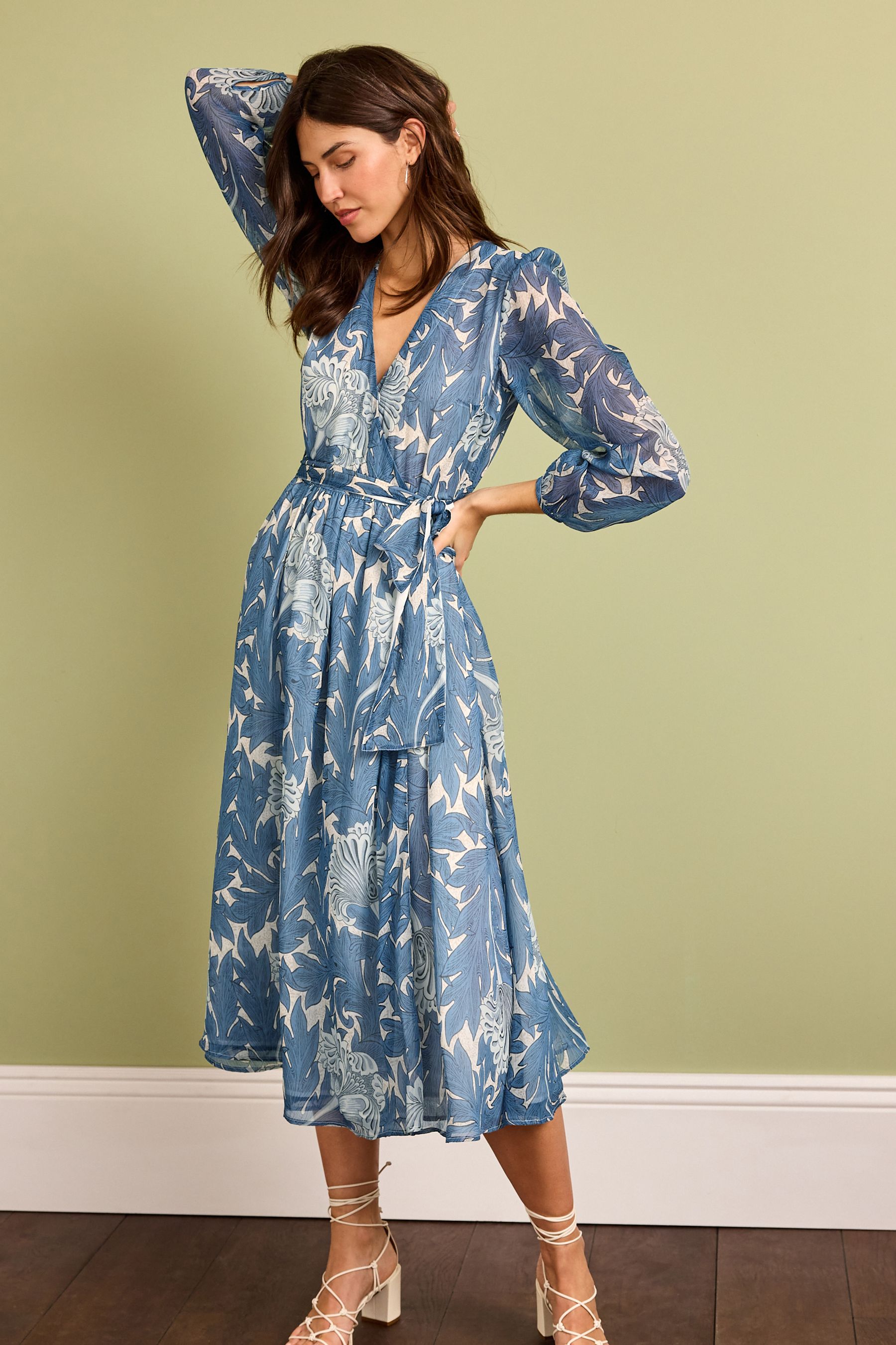 Buy Morris Co Blue Print Morris Co.Tulip Blue Print Wrap Midi Dress from Next Luxembourg