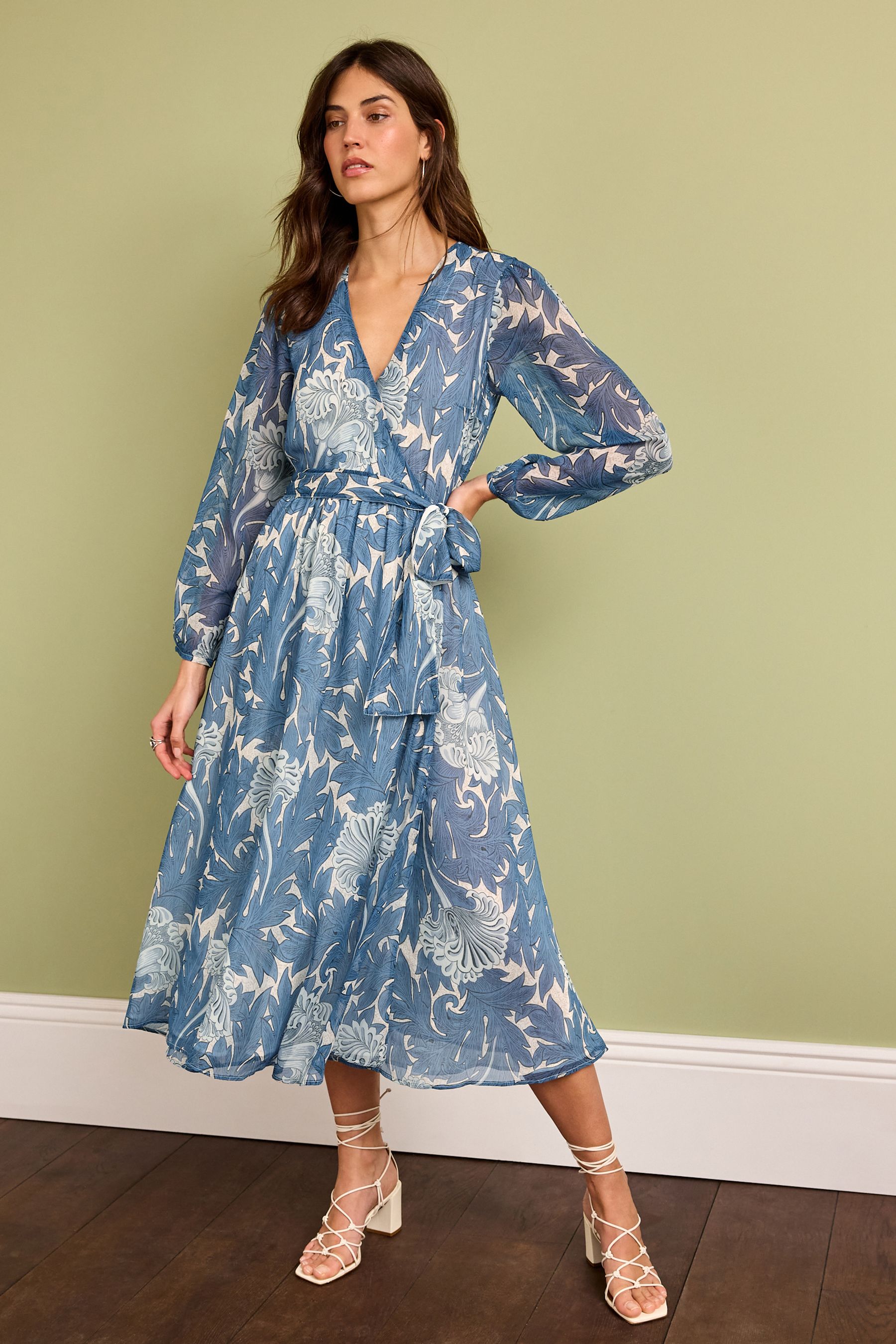 Buy Morris Co Blue Print Morris Co.Tulip Blue Print Wrap Midi Dress from Next Luxembourg