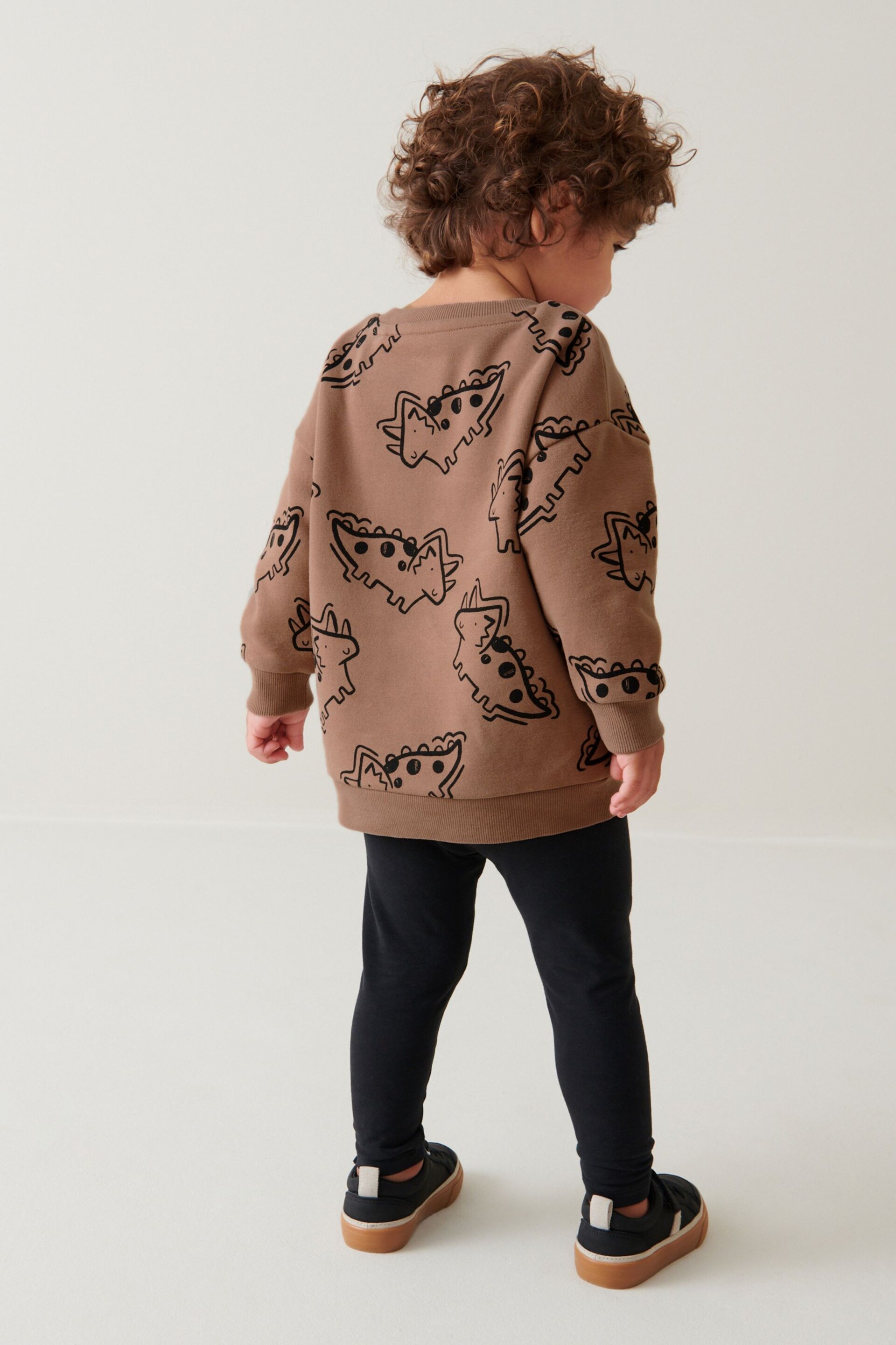 Tan Brown Dino Print Character Sweatshirt and Legging Set (3mths-7yrs) - Image 2 of 7