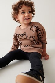 Tan Brown Dino Print Character Sweatshirt and Legging Set (3mths-7yrs) - Image 4 of 7