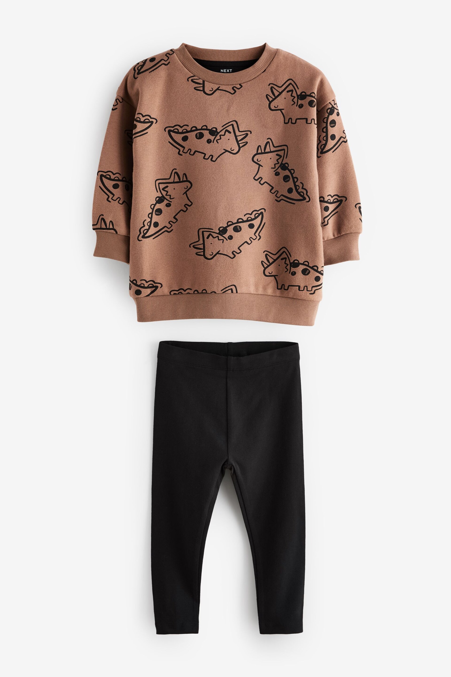 Tan Brown Dino Print Character Sweatshirt and Legging Set (3mths-7yrs) - Image 5 of 7