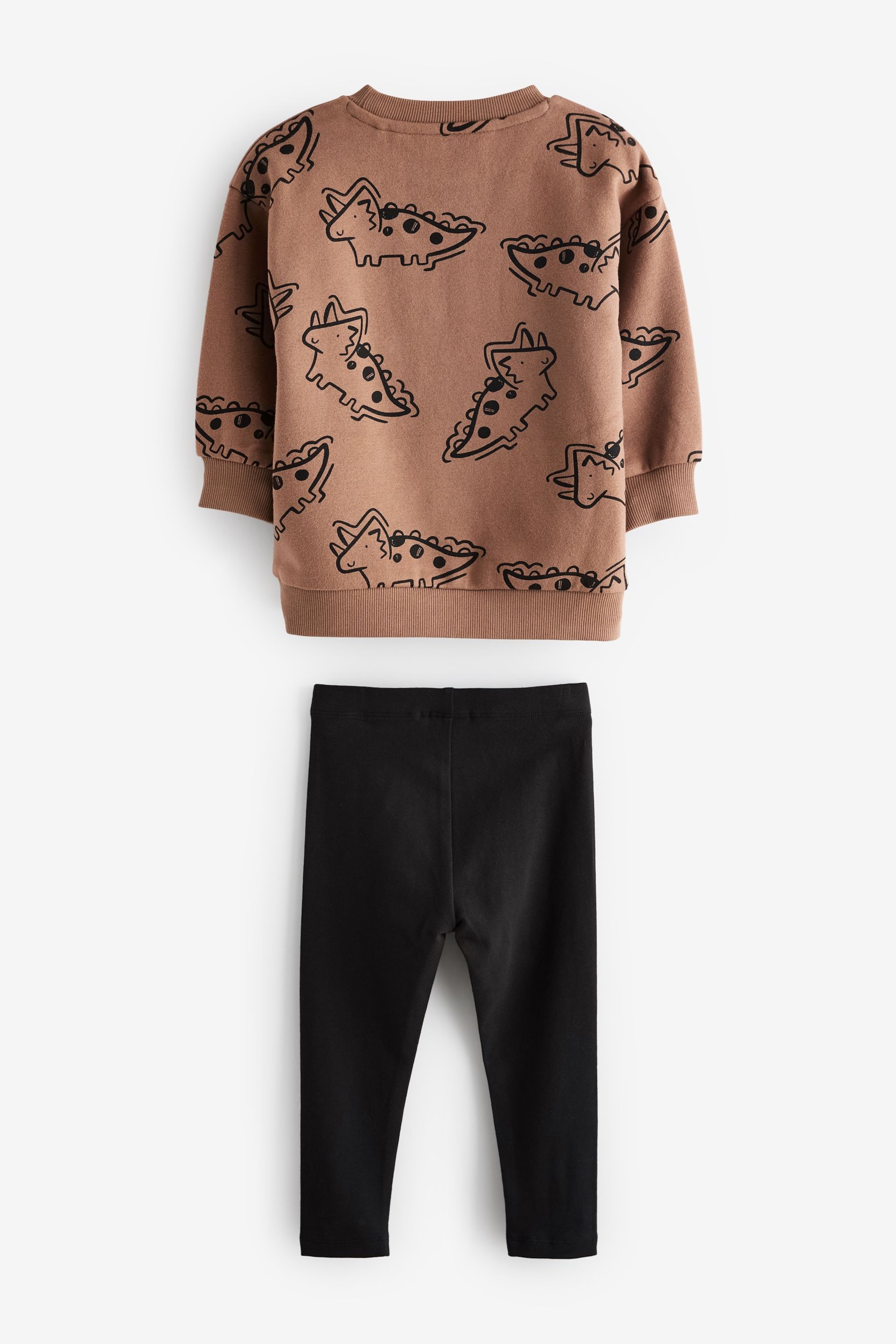 Tan Brown Dino Print Character Sweatshirt and Legging Set (3mths-7yrs) - Image 6 of 7