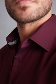Burgundy Red Slim Fit Signature Textured Single Cuff Shirt With Trim Detail - Image 4 of 7