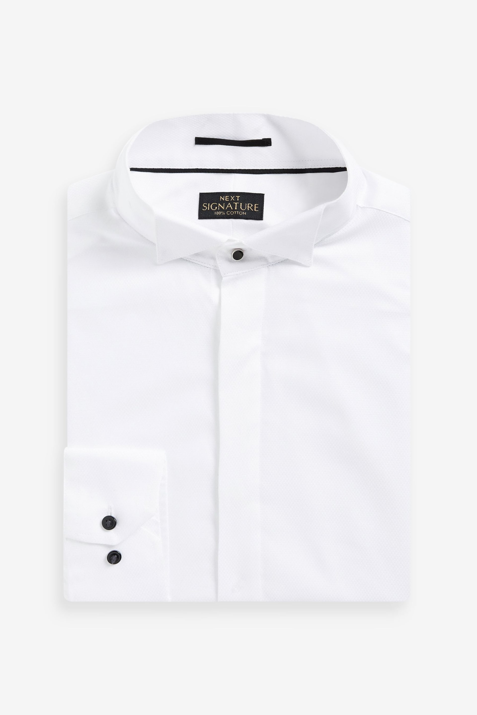 White Wing Collar Signature Textured Single Cuff Dress Shirt - Image 3 of 4