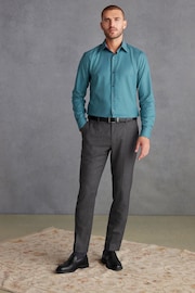 Teal Blue Slim Fit Single Cuff Signature Trimmed Shirt - Image 2 of 7