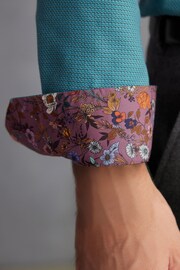 Teal Blue Slim Fit Single Cuff Signature Trimmed Shirt - Image 5 of 7