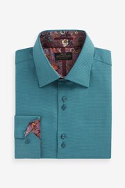Teal Blue Slim Fit Single Cuff Signature Trimmed Shirt - Image 6 of 7