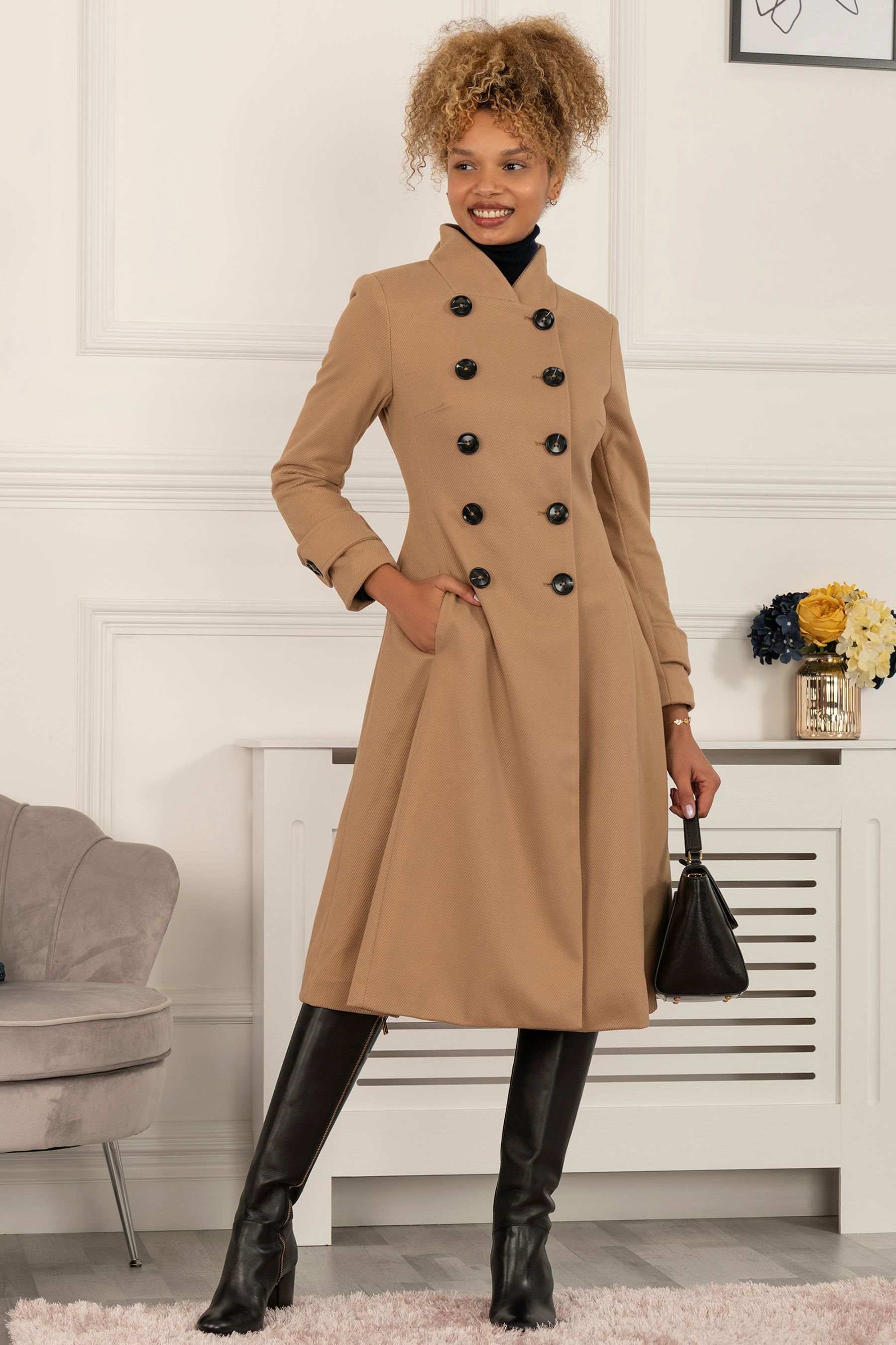 Double breasted flare coat cheap