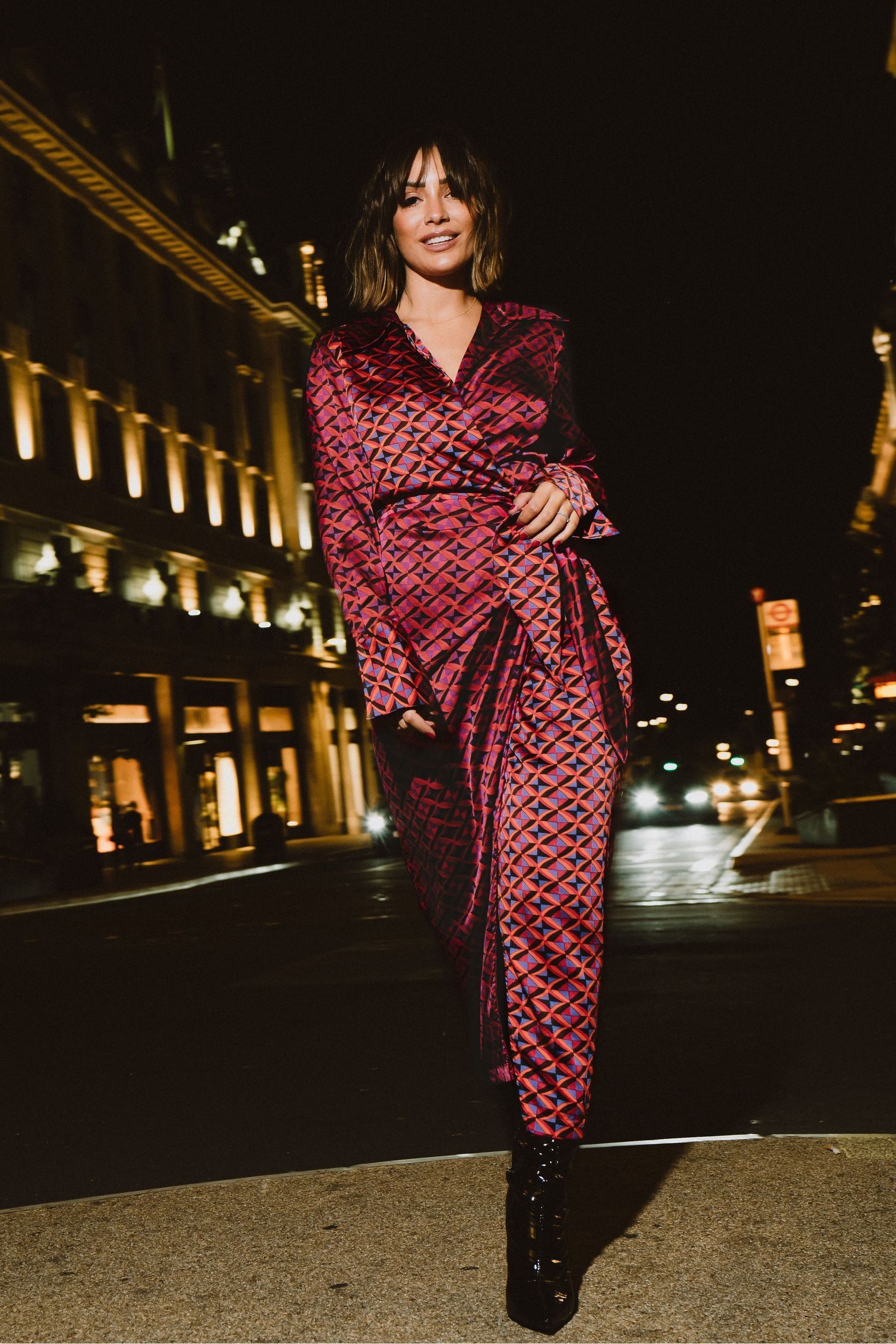 F F FW Bridge Carrie Pink Geo Satin Shirt Dress