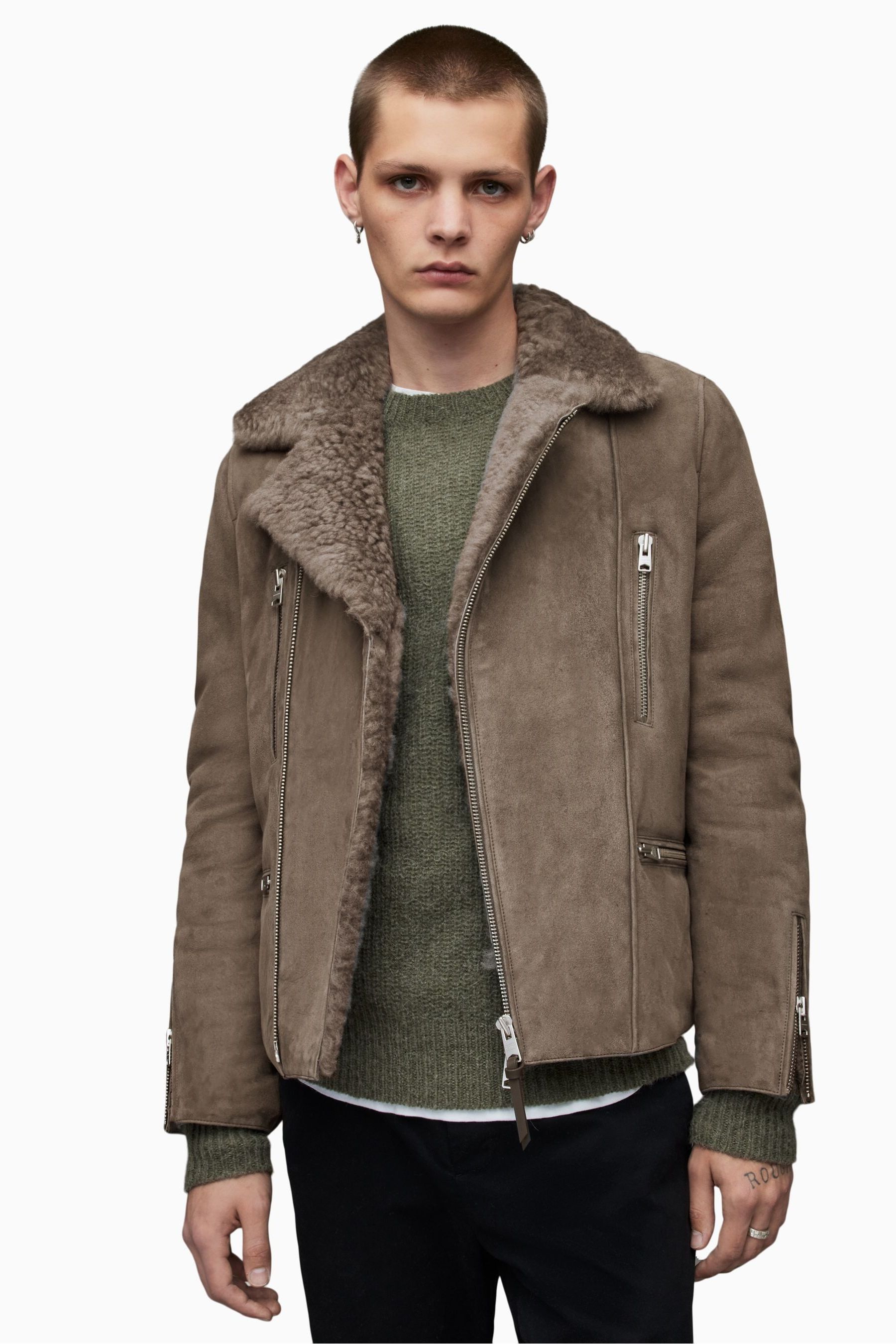 Buy AllSaints Grey Dylan Shearling Biker Jacket from Next Luxembourg