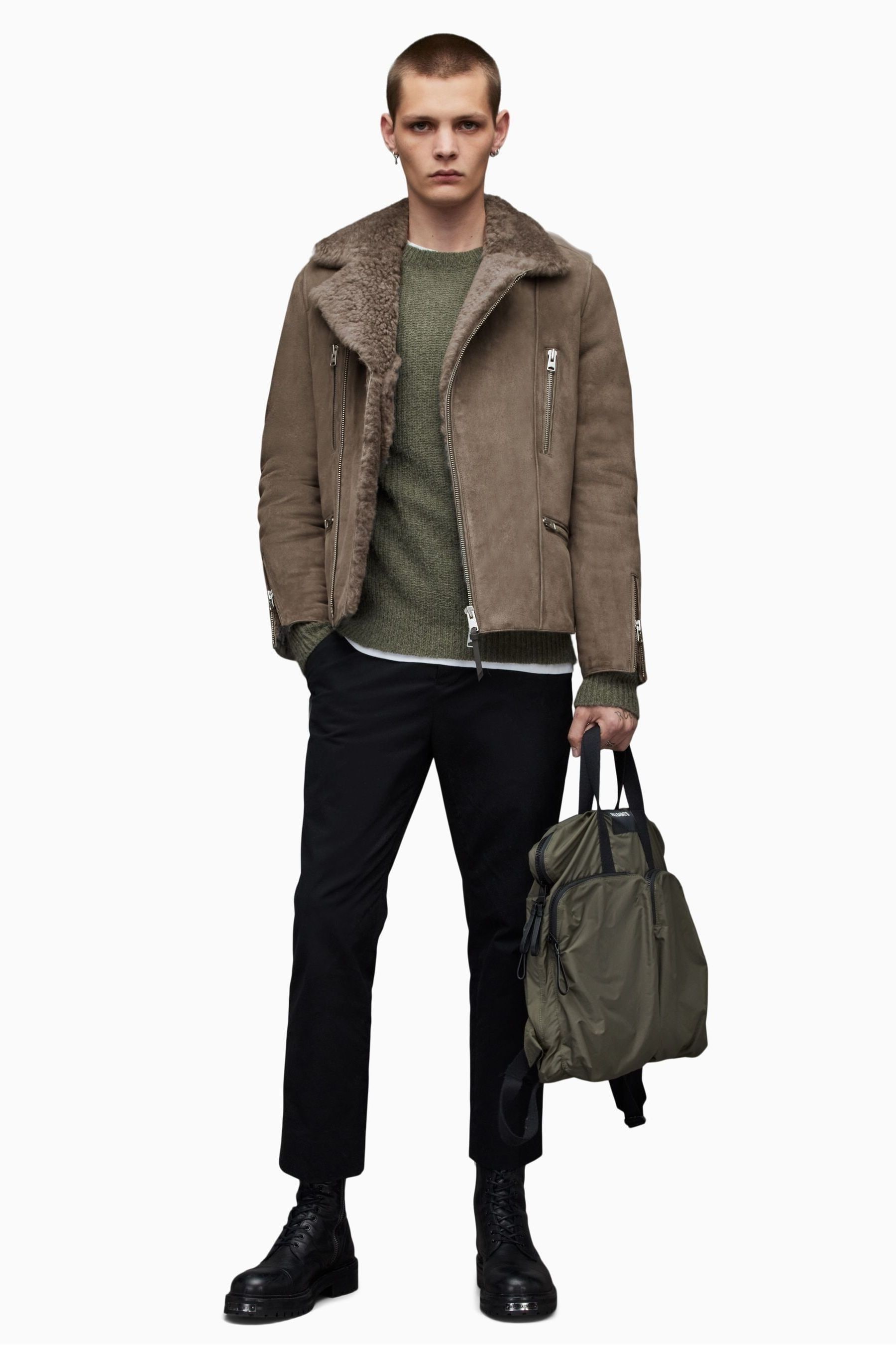 Buy AllSaints Grey Dylan Shearling Biker Jacket from Next Luxembourg