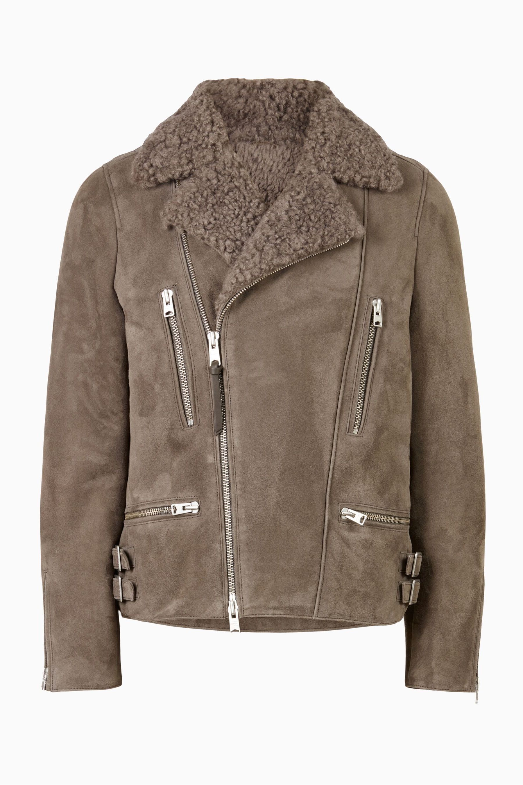 Grey shearling biker jacket shop