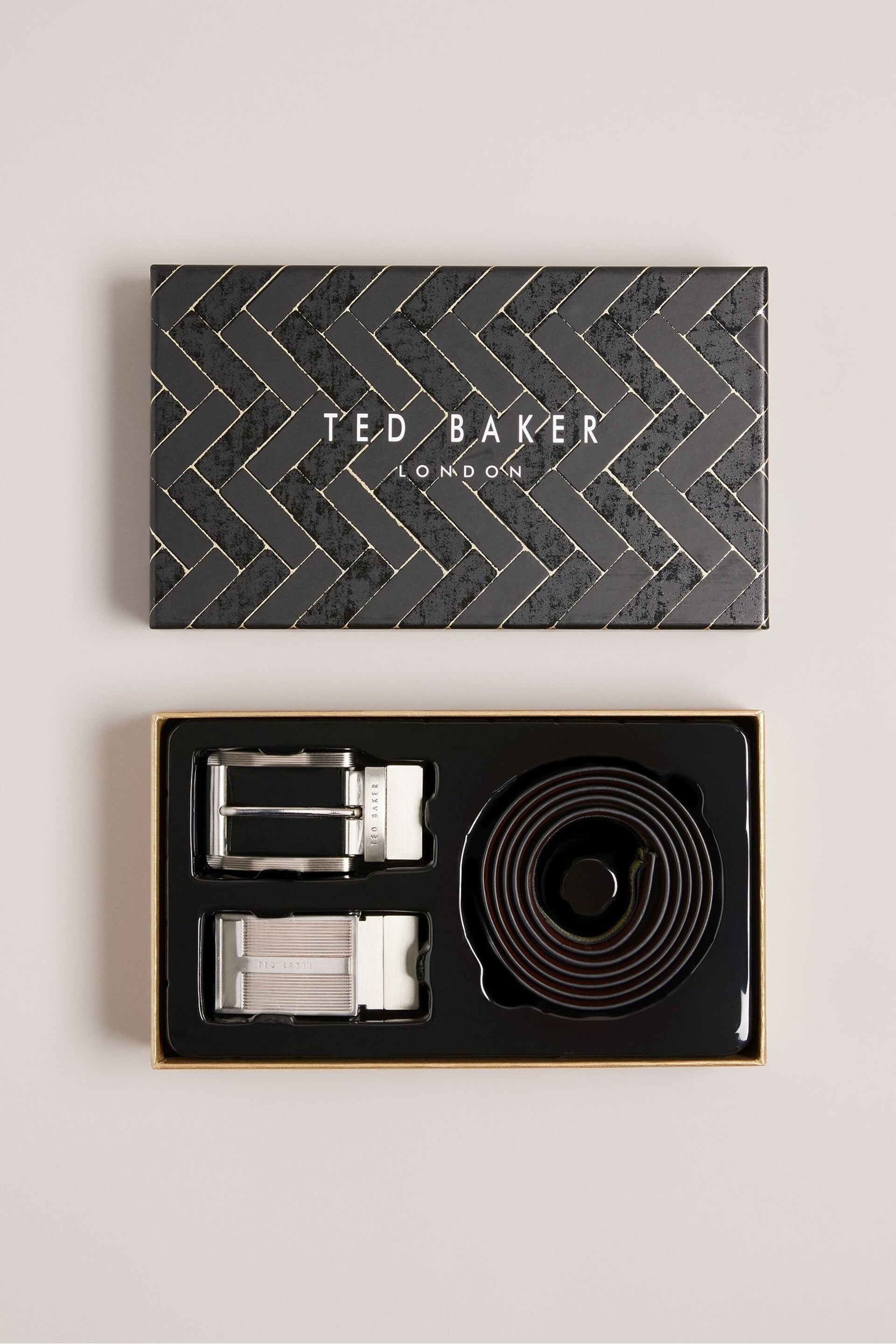 Ted Baker Black Newbey Leather Belt In A Box With Interchangeable Buckle - Image 1 of 4