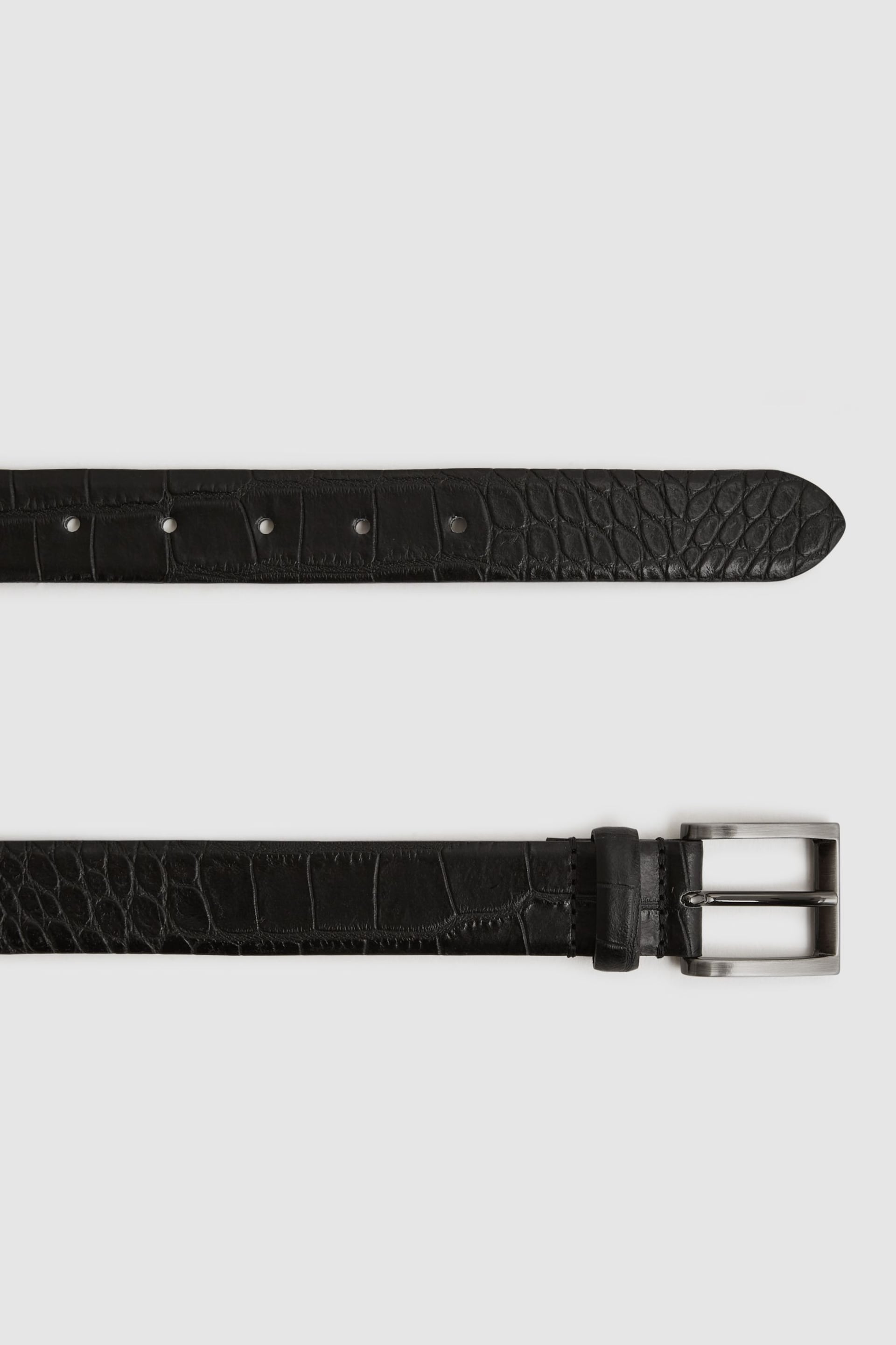 Reiss Black/Gunmetal Albany Leather Belt - Image 3 of 4