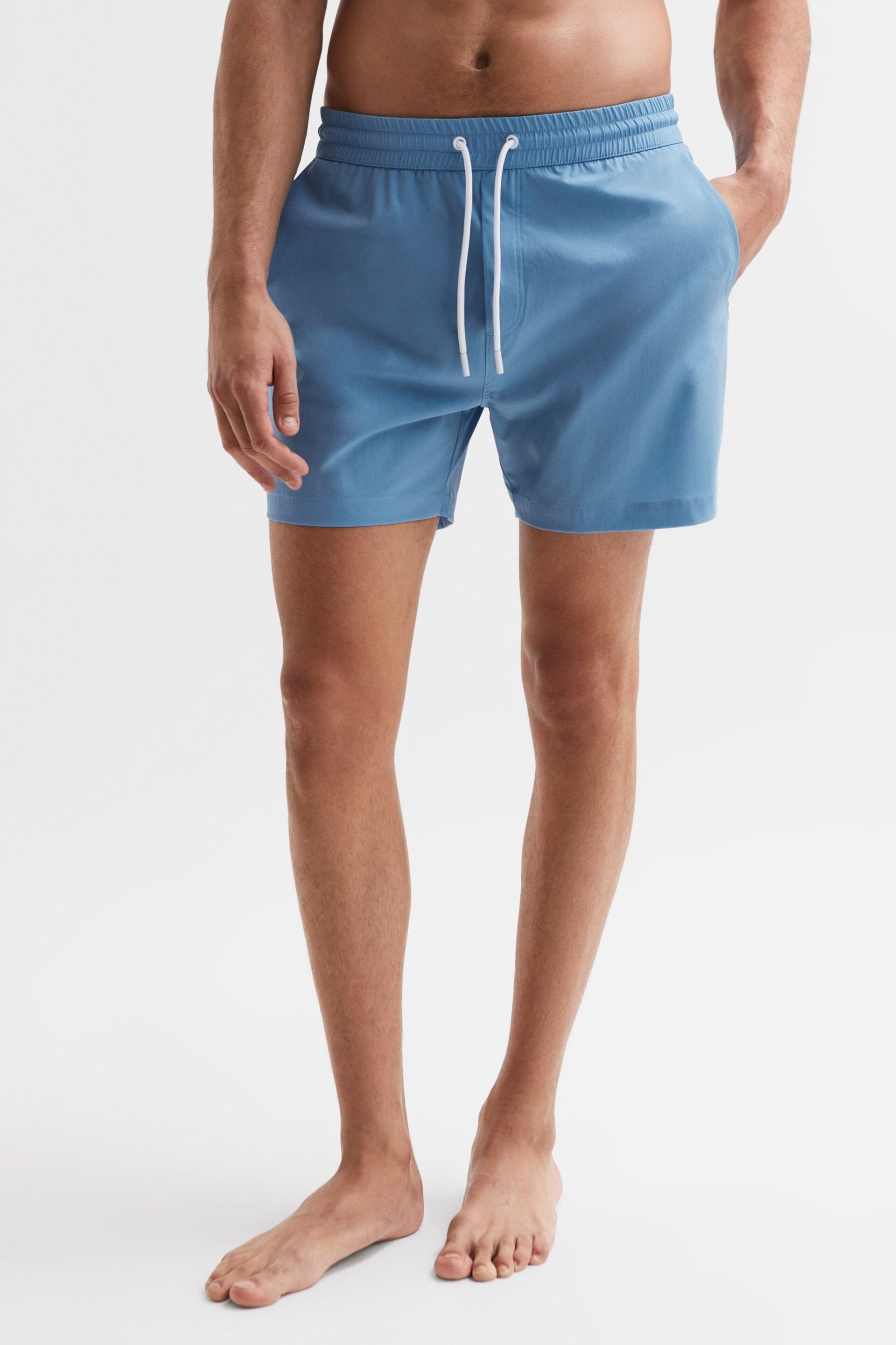 Reiss Turquoise Blue Beach Plain Drawstring Swim Shorts - Image 1 of 7