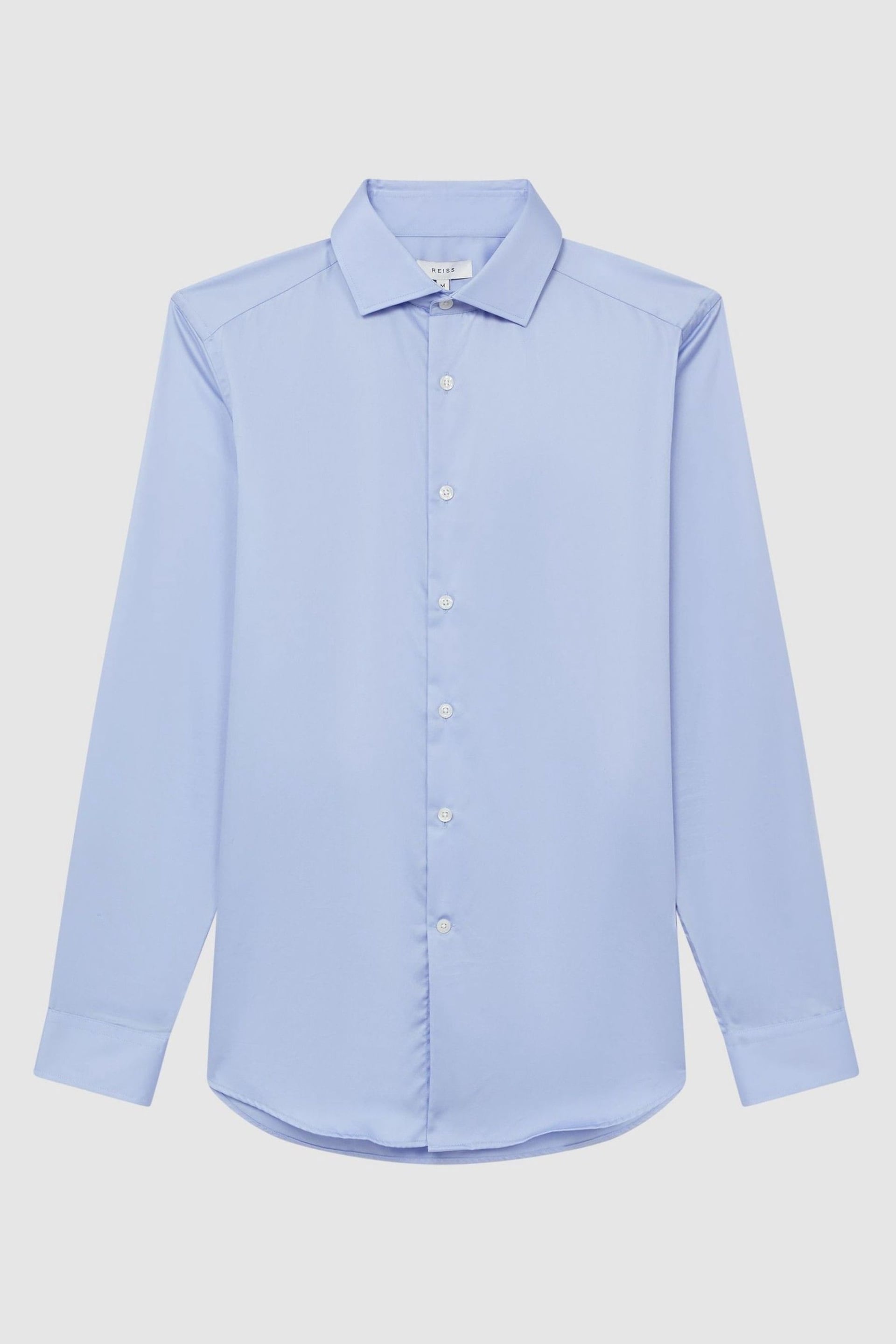 Reiss Mid Blue Remote Cotton Satin Slim Fit Shirt - Image 2 of 6