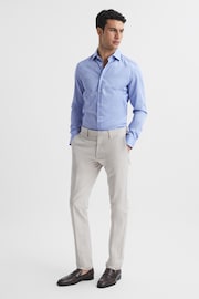 Reiss Mid Blue Remote Cotton Satin Slim Fit Shirt - Image 3 of 6