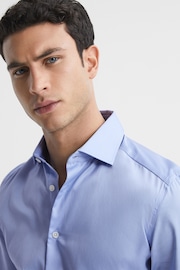 Reiss Mid Blue Remote Cotton Satin Slim Fit Shirt - Image 4 of 6