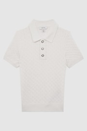 Reiss Ecru Eli Junior Press Stud Cable Knit Polo Shirt - Image 2 of 6