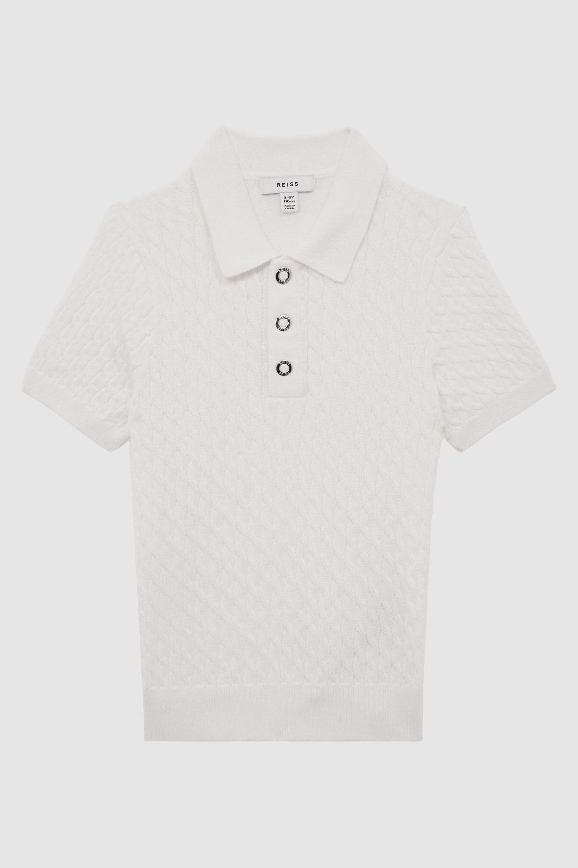 Reiss Ecru Eli Junior Press Stud Cable Knit Polo Shirt - Image 2 of 6