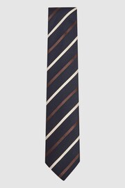 Reiss Navy Seville Silk Blend Striped Tie - Image 1 of 4