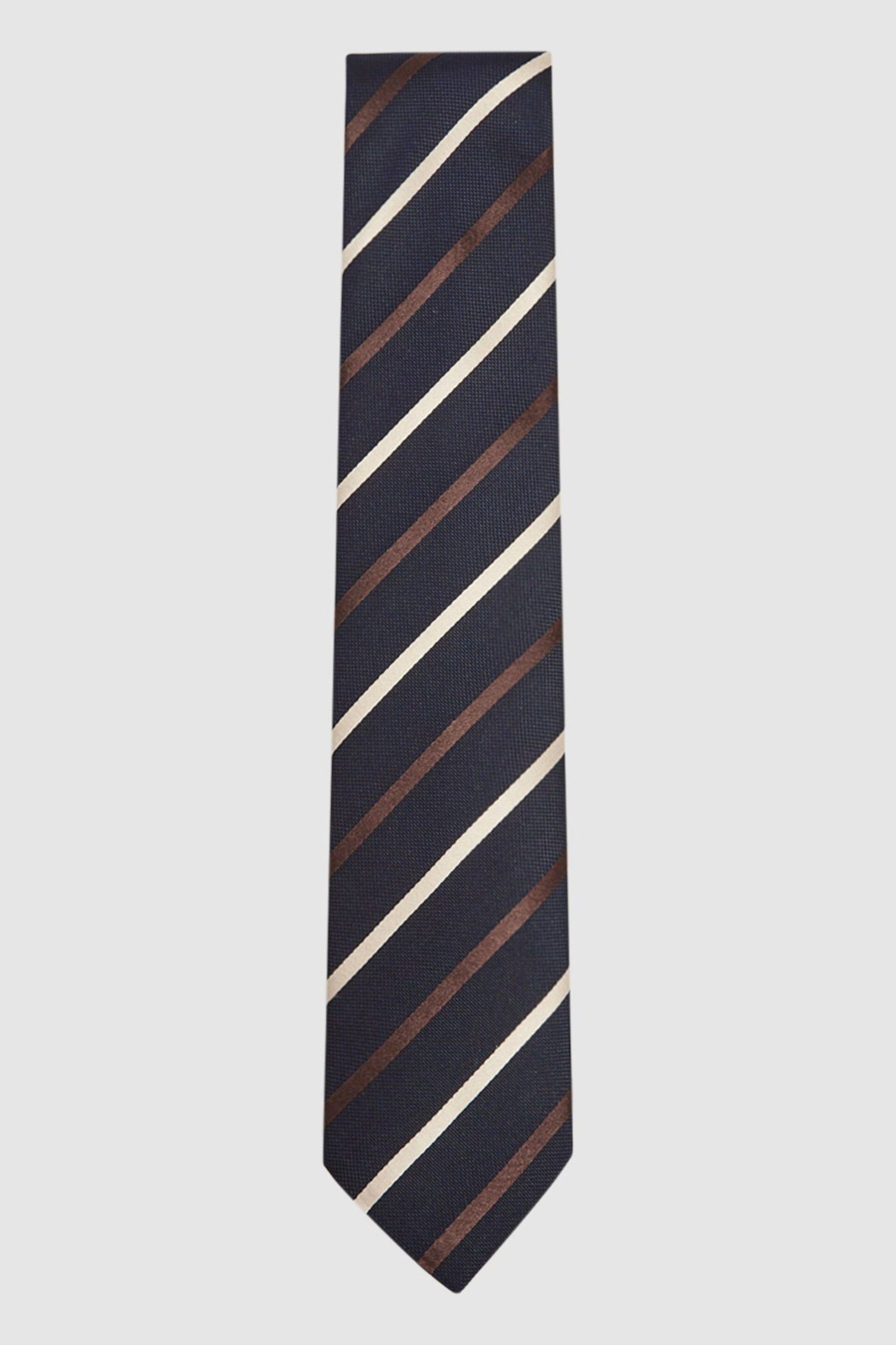 Reiss Navy Seville Silk Blend Striped Tie - Image 1 of 4