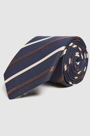Reiss Navy Seville Silk Blend Striped Tie - Image 3 of 4