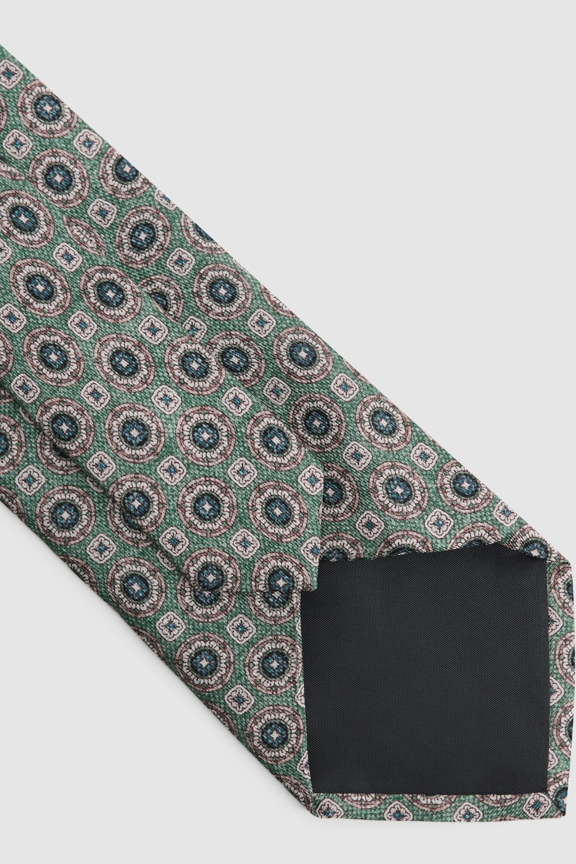 Reiss Sea Green Asolo Silk Medallion Print Tie - Image 4 of 5