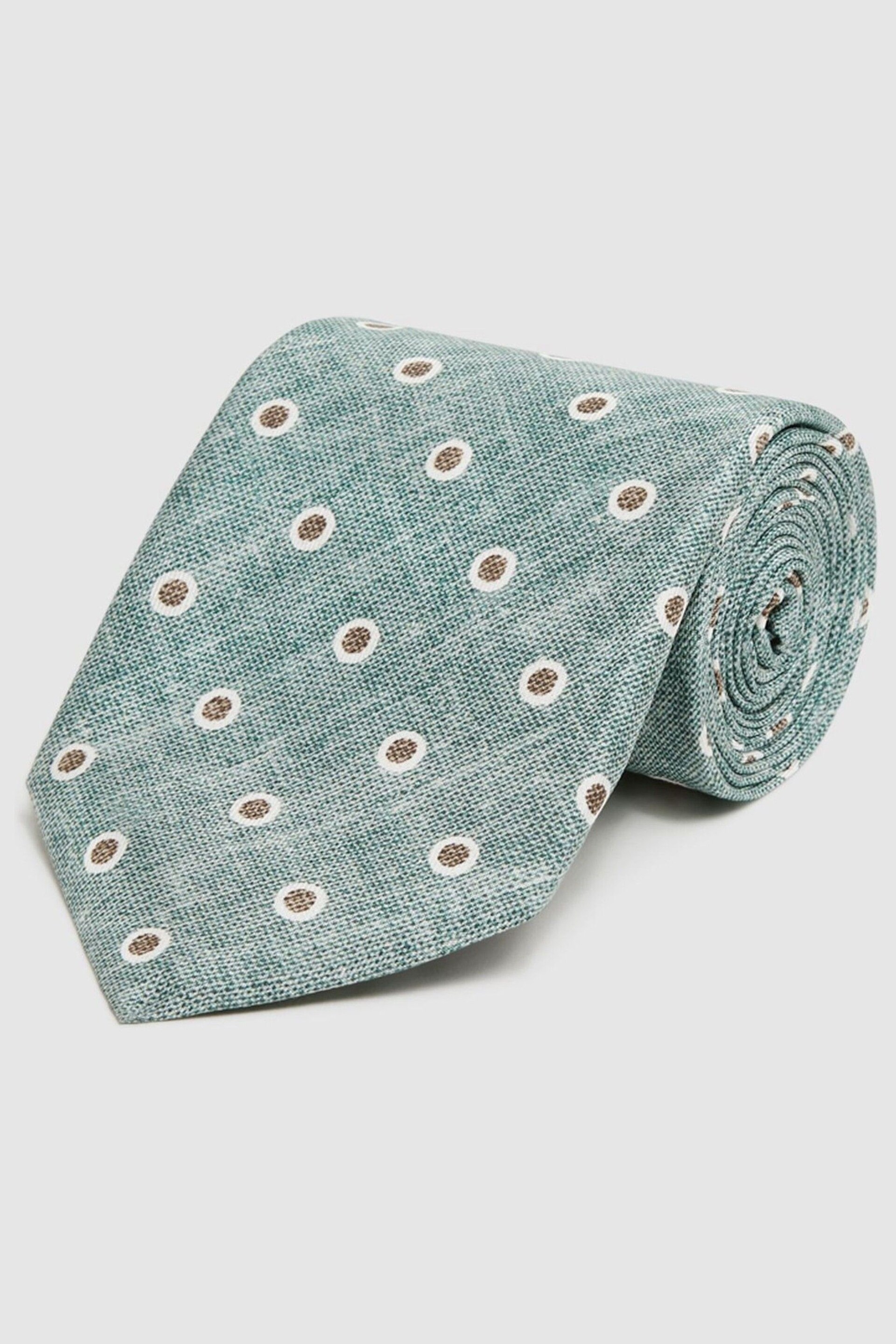 Reiss Sea Green Melange Porto Silk Polka Dot Print Tie - Image 3 of 5