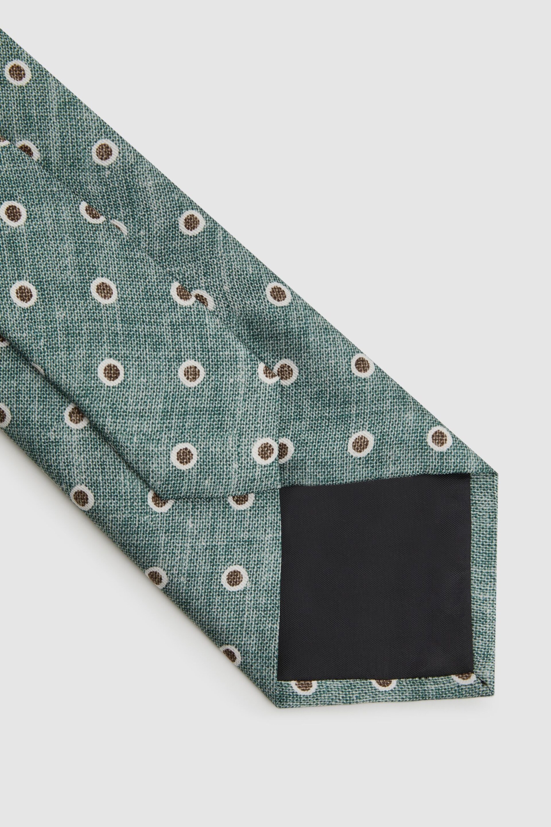 Reiss Sea Green Melange Porto Silk Polka Dot Print Tie - Image 4 of 5