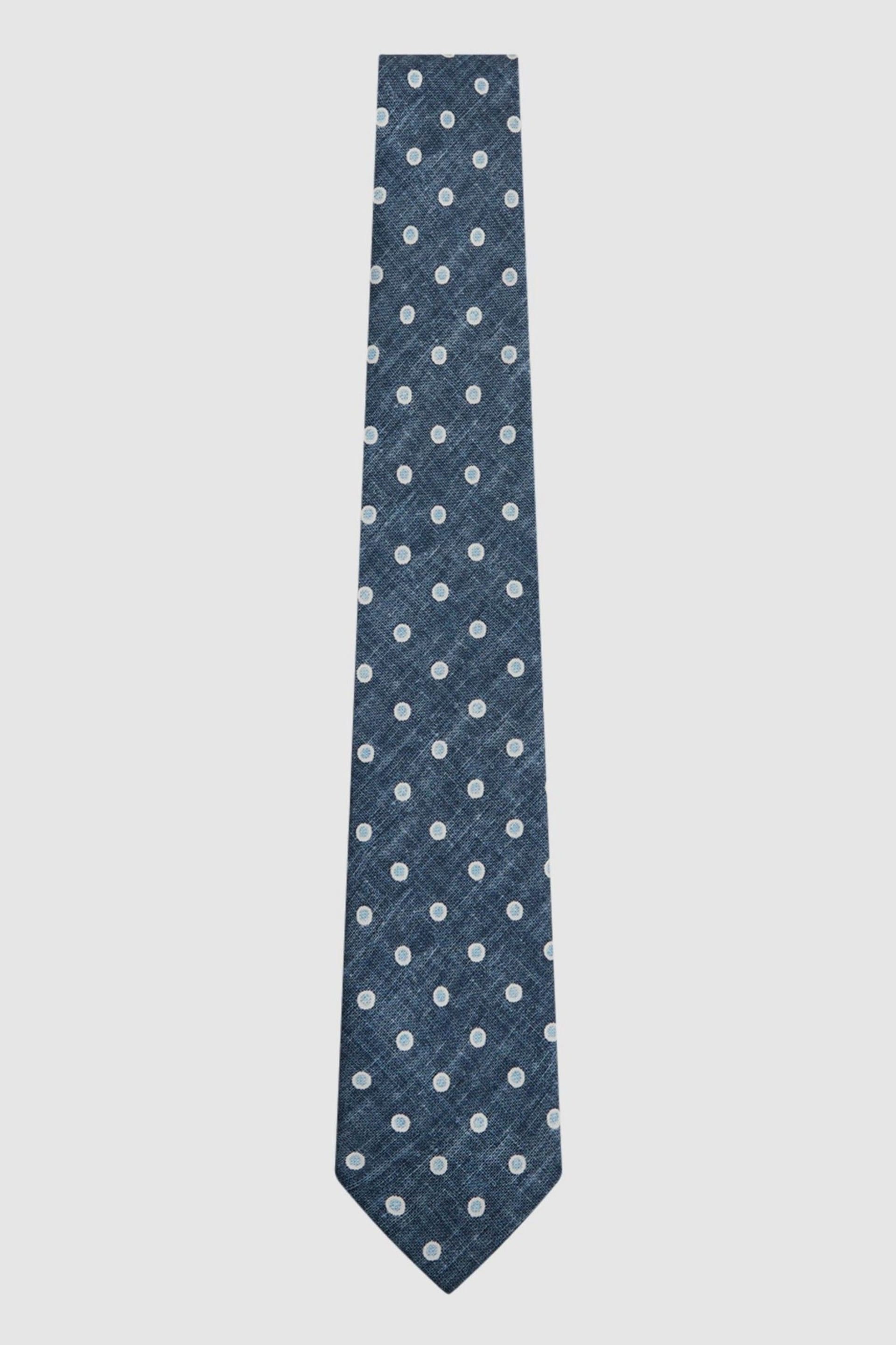 Reiss Washed Indigo Melange Porto Silk Polka Dot Print Tie - Image 1 of 5