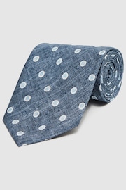 Reiss Washed Indigo Melange Porto Silk Polka Dot Print Tie - Image 3 of 5