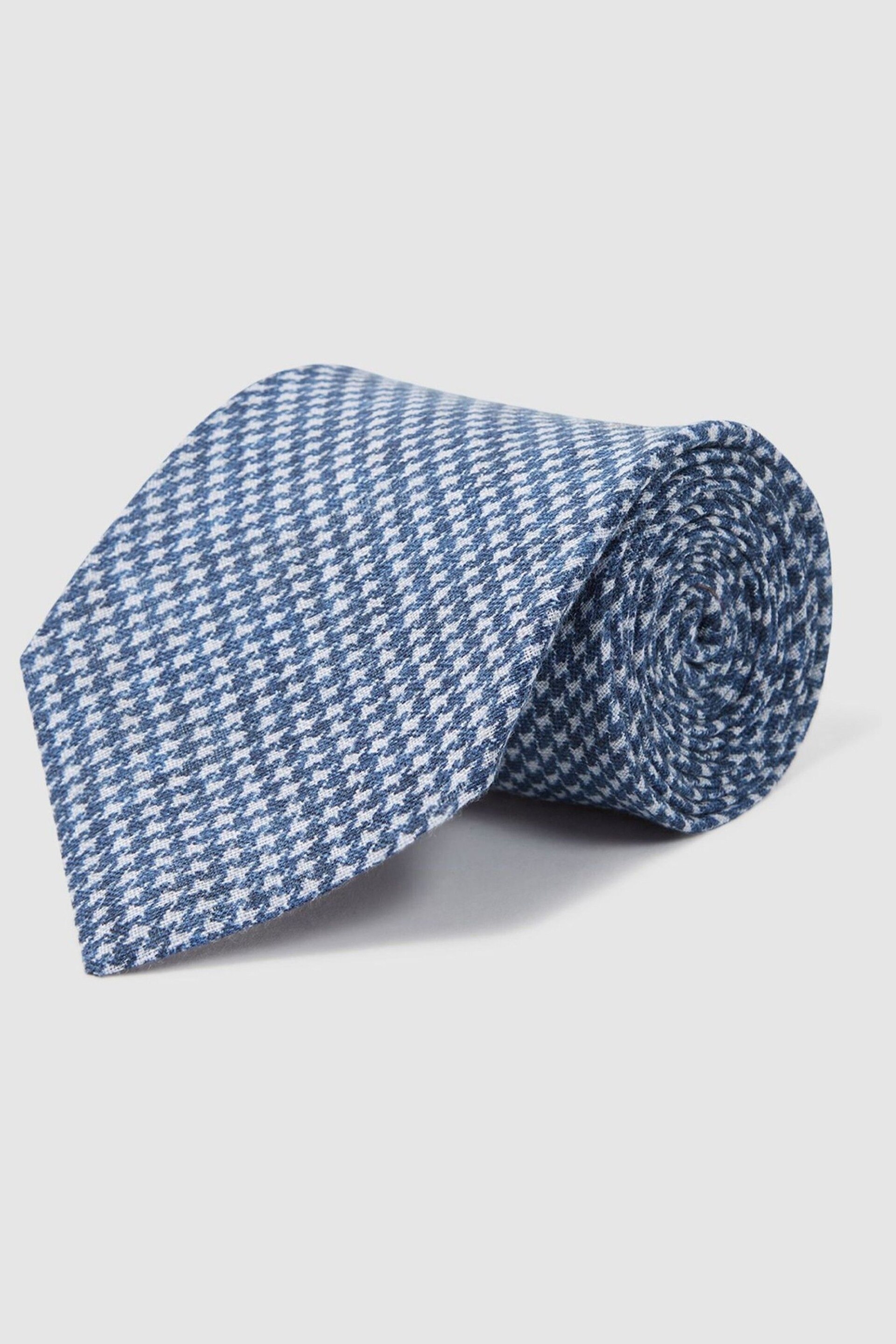 Reiss Airforce Blue Vasto Linen Puppytooth Tie - Image 3 of 5