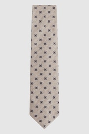 Reiss Oatmeal Melange Taranto Floral Medallion Printed Silk Tie - Image 1 of 5