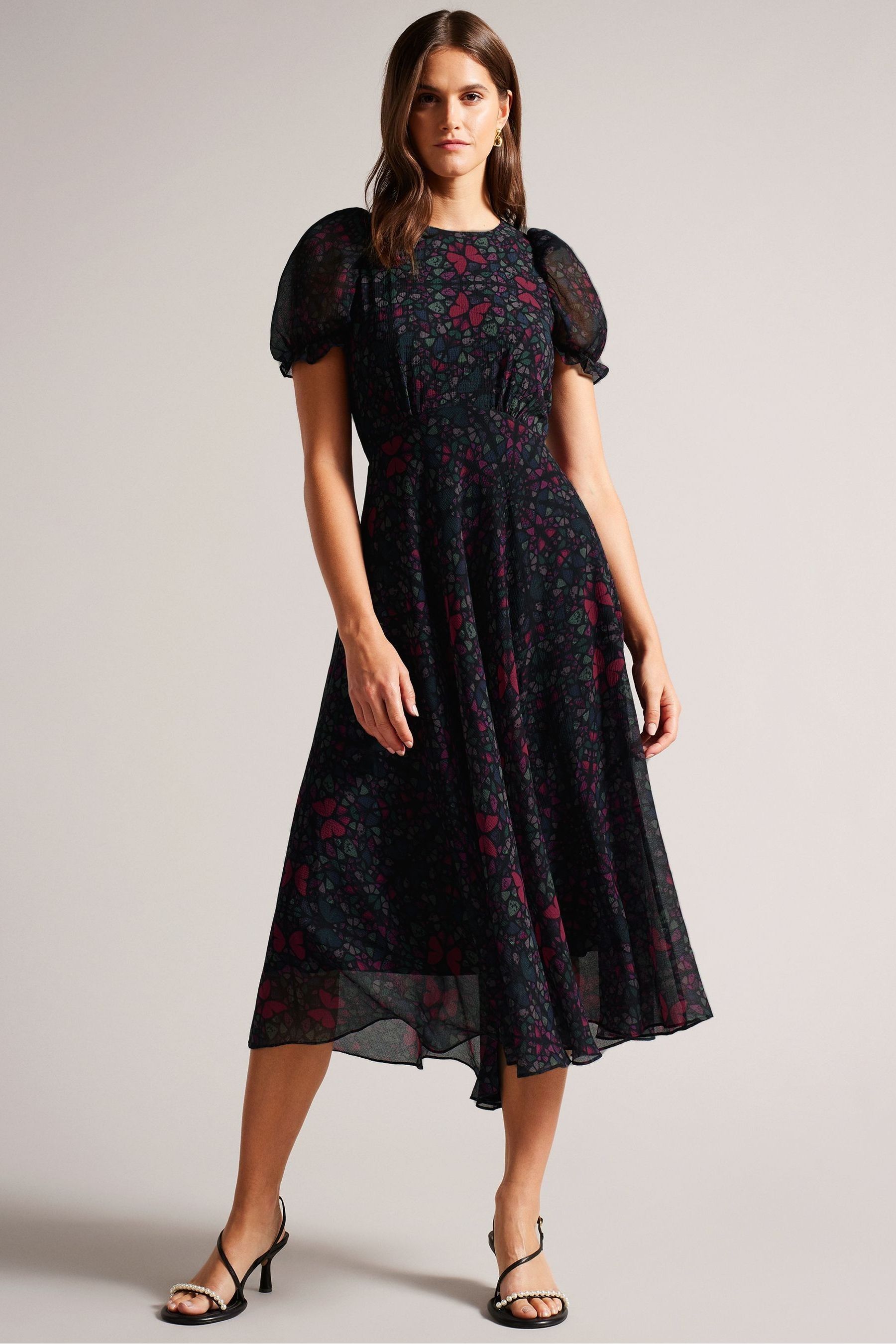 Buy Ted Baker Daniaa Graduated Black Midi Dress With Ruched Puff Sleeve from Next Lithuania