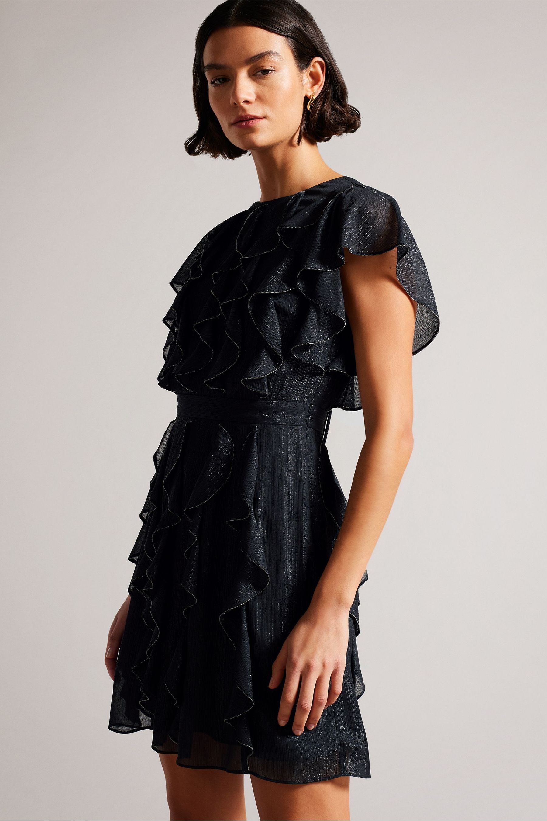 Ted baker black ruffle dress new arrivals