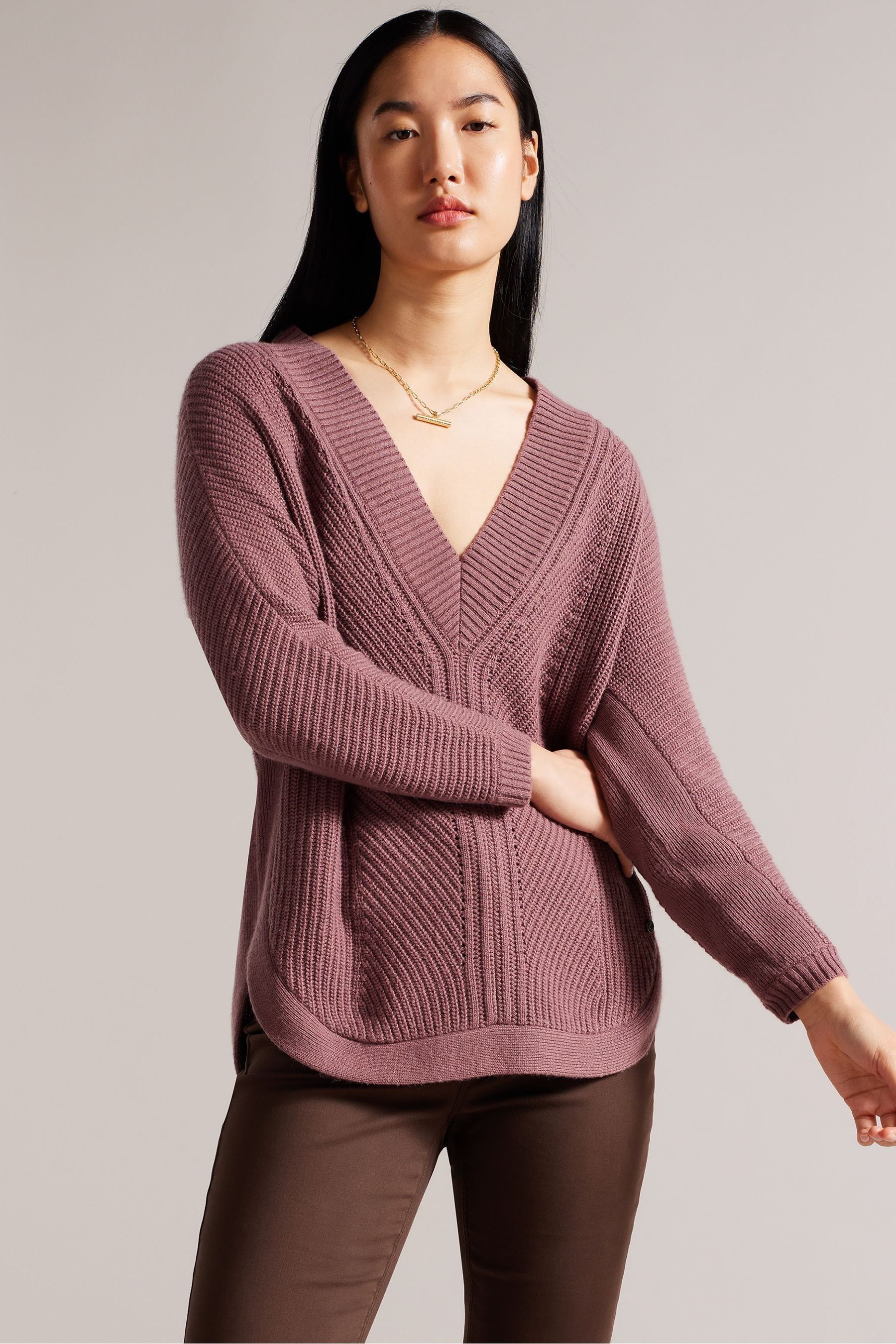 Buy Ted Baker Natural Lerissa Engineered Slouchy V Neck Sweater from Next Luxembourg